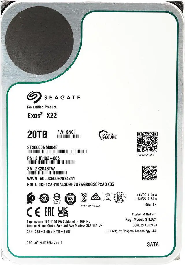 Alt view image 6 of 7 - Seagate Exos X22 20TB SATA 6Gb/s 7200RPM 3.5" Enterprise HDD - ST20000NM004E