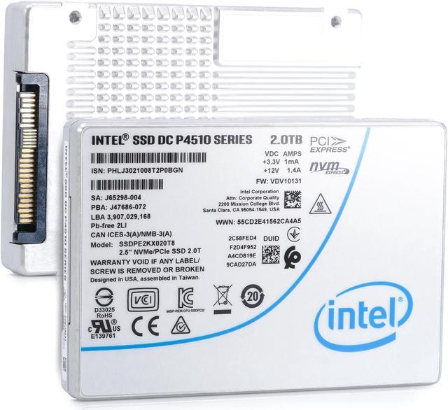 Intel - SSDPE2KX020T801 - Intel DC P4510 2 TB Solid State Drive - 2.5  Internal - PCI Express (PCI Express 3.1 x4) - 3200 Enterprise Solid State  Drive