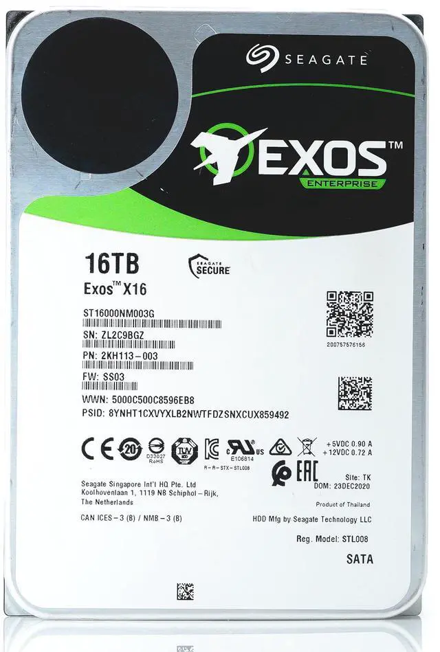 Alt view image 6 of 6 - Seagate ST16000NM003G Exos X16 16tb sata-6gbps 7.2K 512e/4kn 3.5inch hdd