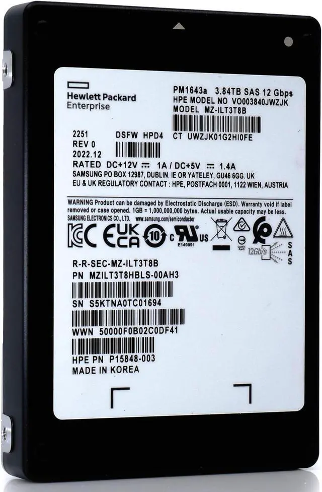 Alt view image 2 of 5 - (NOT FOR HOME PC!) Samsung MZILT3T8HBLS-00007 PM1643a Series 3.84TB 2.5" SAS 12Gb/s SSD - OEM