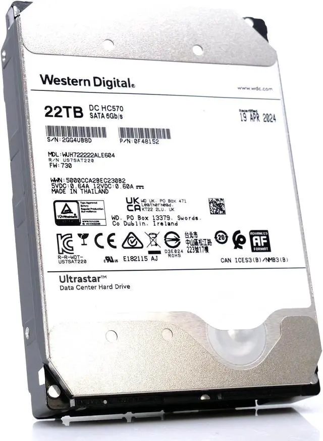 Alt view image 3 of 7 - Western Digital Ultrastar HC570 WUH722222ALE604 0F48152 22TB 7.2K RPM SATA 6Gb/s 512e Power Disable 3.5in Hard Drive