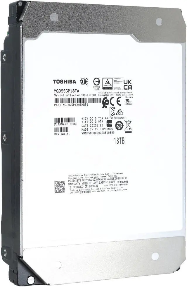 Alt view image 7 of 7 - Toshiba MG09 MG09SCP18TA HDEPYA0SMB51 18TB 7.2K RPM SAS 12Gb/s 4Kn SED 3.5in HDD