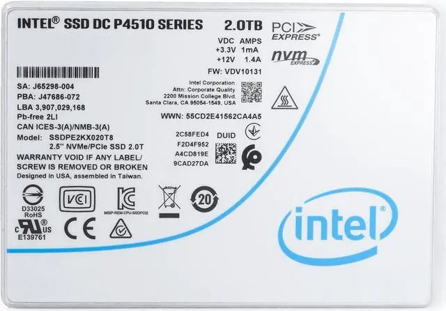 Alt view image 8 of 9 - Intel - SSDPE2KX020T801 - Intel DC P4510 2 TB Solid State Drive - 2.5 Internal - PCI Express (PCI Express 3.1 x4) - 3200 Enterprise Solid State Drive
