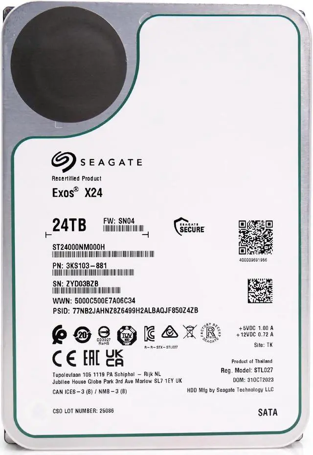 Alt view image 2 of 7 - Seagate Exos X24 24TB 7.2K RPM SATA 6Gb/s 3.5in Enterprise HDD - ST24000NM000H
