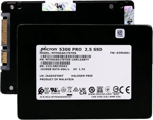 Alt view image 2 of 8 - Micron MTFDDAK1T9TDS-1AW1ZABYY Hard Drive SSD 1.92TB 2.5in, SATA, 6Gb/S, 3D TLC NAND, 1.5DWPD - 5300 PRO Series