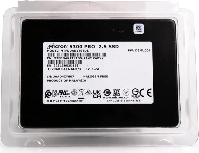 Alt view image 3 of 8 - Micron MTFDDAK1T9TDS-1AW1ZABYY Hard Drive SSD 1.92TB 2.5in, SATA, 6Gb/S, 3D TLC NAND, 1.5DWPD - 5300 PRO Series
