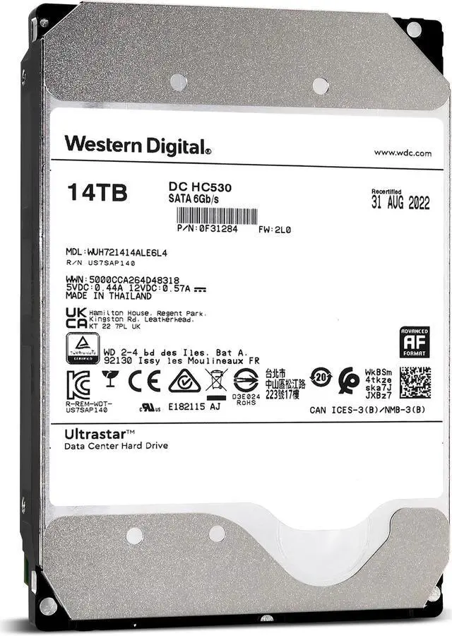 Alt view image 2 of 3 - Western Digital Ultrastar DC HC530 14TB 7.2K RPM SATA 6Gb/s 3.5" Enterprise HDD - WUH721414ALE6L4-0F31284