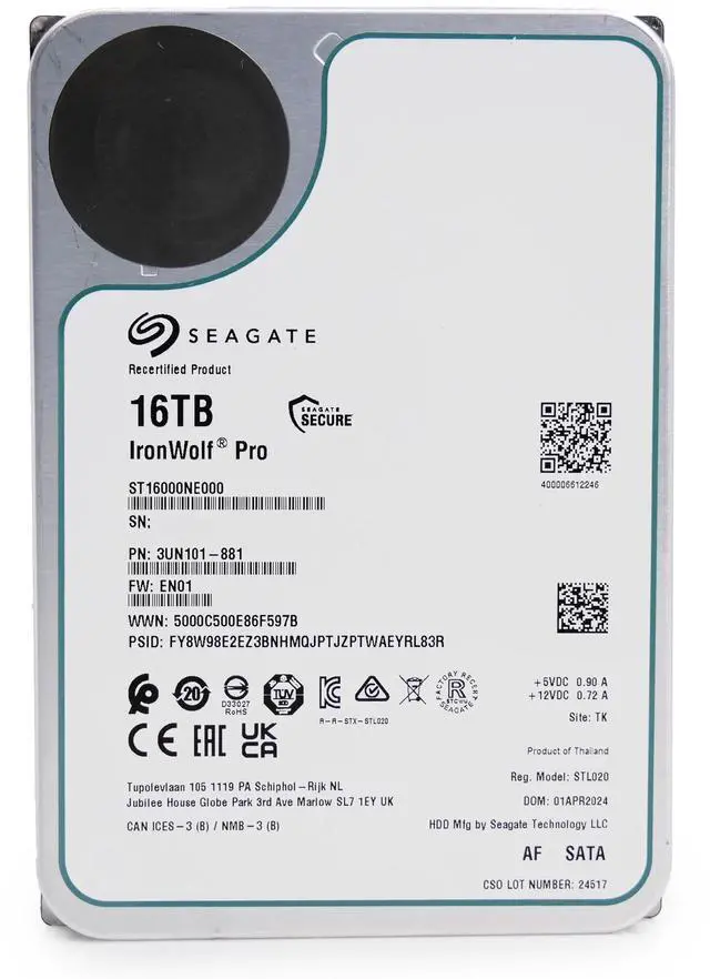 Alt view image 2 of 7 - Seagate IronWolf Pro ST16000NE000 16 TB Hard Drive - 3.5" Internal - SATA (SATA/600) (ST16000NE000)