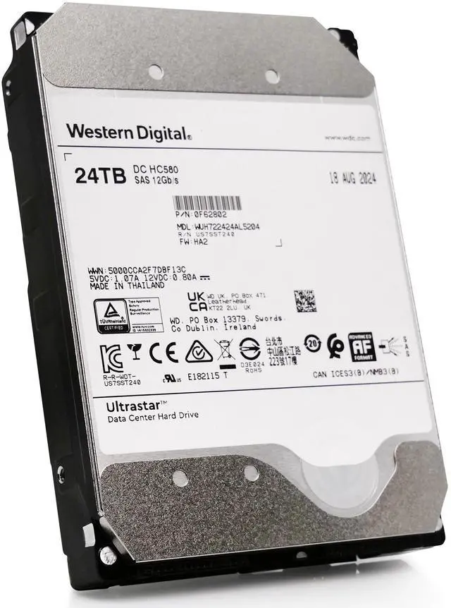 Alt view image 7 of 8 - WUH722424AL5204 Hard Drive 24TB SAS 12Gb/S 7200 RPM 3.5-Inch 512e Sanitize Overwrite 512MB SE - Ultrastar DC HC580 Series