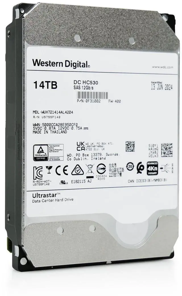 Alt view image 6 of 7 - HGST 0F31002 Ultrastar DC HC530 WUH721414AL4204 14 TB Hard Drive - 3.5" Internal - SAS (12Gb/s SAS)