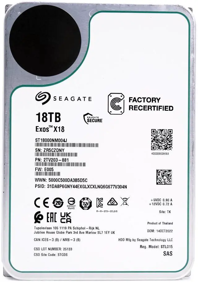 Alt view image 8 of 10 - Seagate ST18000NM004J Exos X18 ST18000NM004J 18 TB Hard Drive - Internal - SAS (12Gb/s SAS)