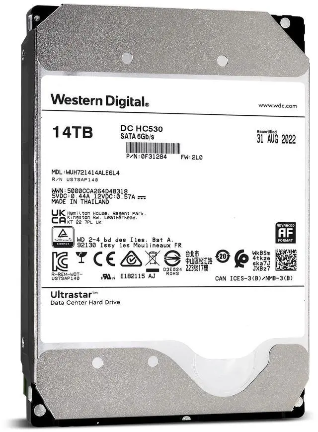 Alt view image 3 of 7 - WD Ultrastar DC HC530 14TB 7.2K RPM SATA 6Gb/s 3.5" HDD WUH721414ALE6L4 0F31284