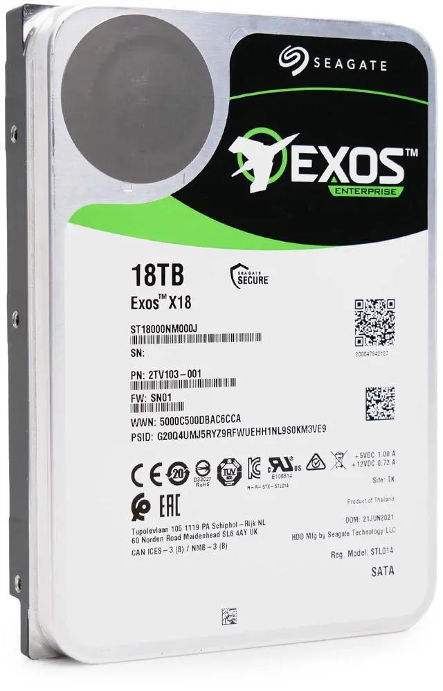 Alt view image 8 of 10 - Seagate ST18000NM000J Exos X18 18TB 6Gbps 7.2K 256MB SATA 3.5" Internal HDD