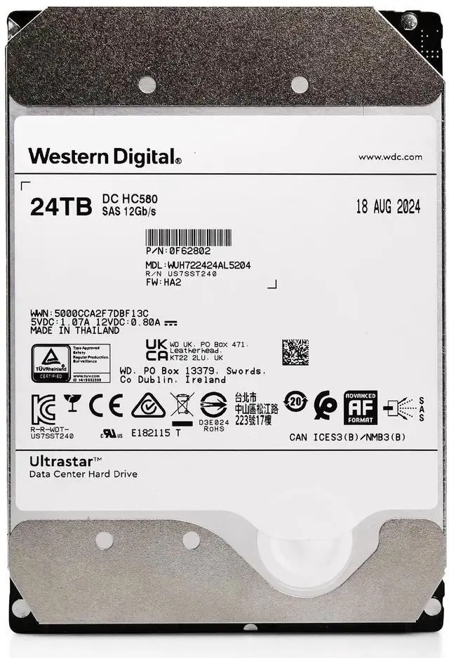 Alt view image 5 of 8 - (NOT FOR HOME PC!) SEALED WD WUH722424AL5204 3.5" 24TB SAS 12Gb/s 7.2kRPM 512MB 0F62802 512e HD - OEM