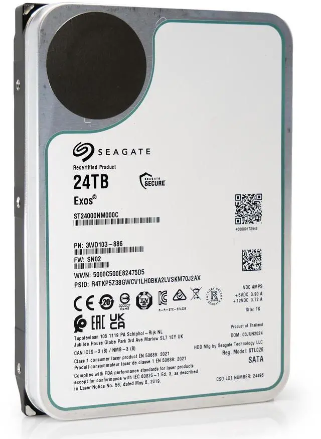 Alt view image 5 of 7 - Seagate Exos 24TB SATA HDD ST24000NM000C 7.2K RPM 6Gb/s 512e 3.5in 512MB