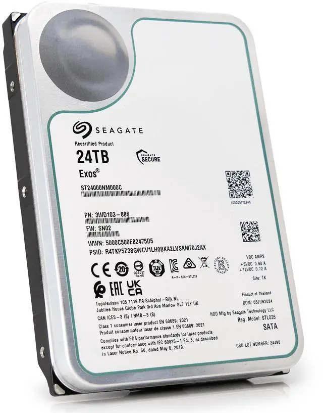 Alt view image 3 of 7 - Seagate Exos 24TB SATA HDD ST24000NM000C 7.2K RPM 6Gb/s 512e 3.5in 512MB
