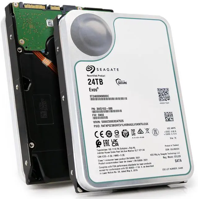 Main image of Seagate Exos 24TB SATA HDD ST24000NM000C 7.2K RPM 6Gb/s 512e 3.5in 512MB
