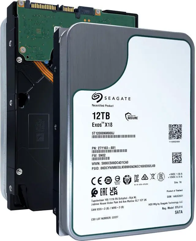 Main image of Seagate Exos X18 12TB SATA 7,200 RPM 6Gb/s Enterprise HDD (ST12000NM000J)