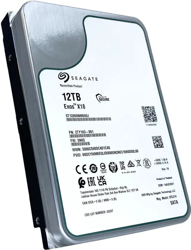 Alt view image 3 of 7 - Seagate Exos X18 12TB SATA 7,200 RPM 6Gb/s Enterprise HDD (ST12000NM000J)