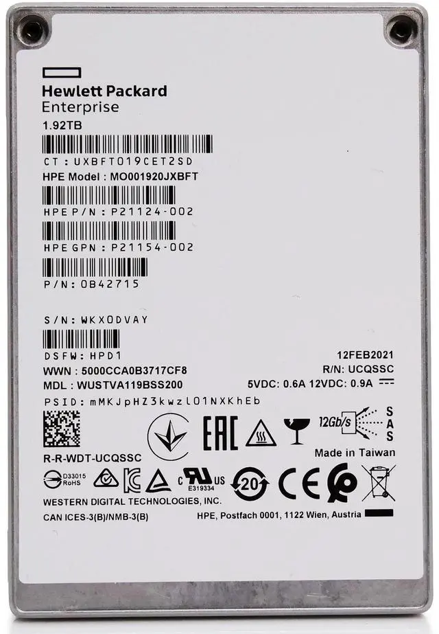 Alt view image 5 of 8 - HPE P21124-002 - SSD - Read Intensive - 1.92 TB - SAS 12Gb/s New F/s