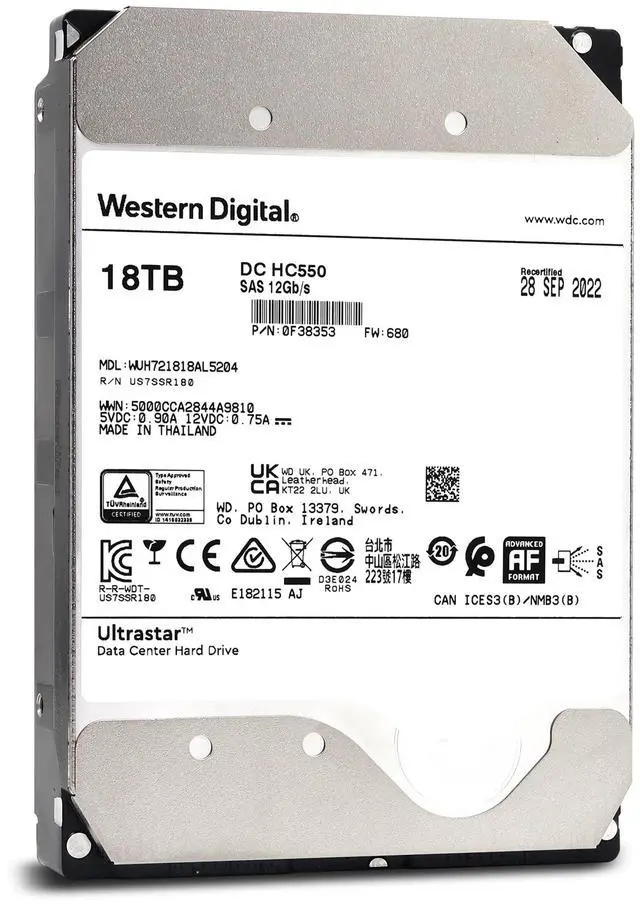Alt view image 4 of 5 - (NOT FOR HOME PC!) WD Ultrastar DC HC550 18TB SAS 12GB/s 3.5" HDD WUH721818AL5204 0F38353