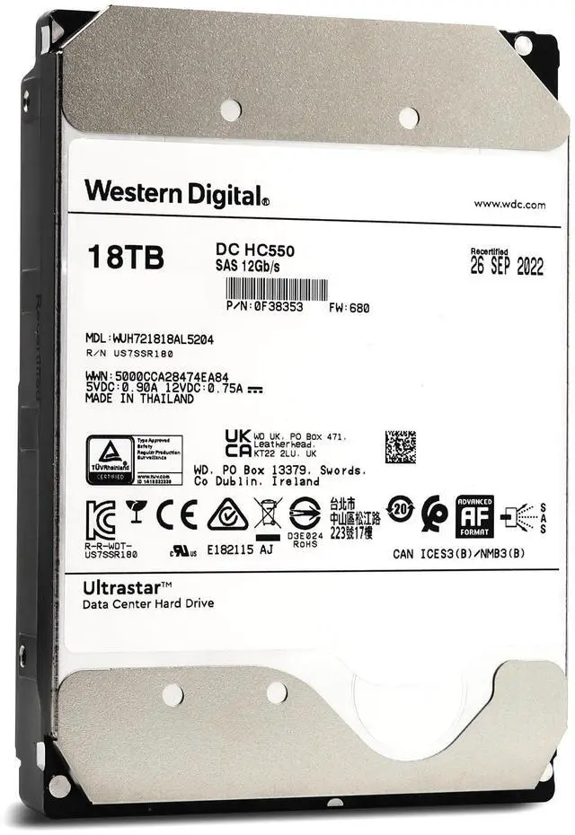 Alt view image 5 of 5 - (NOT FOR HOME PC!) WD Ultrastar DC HC550 18TB SAS 12GB/s 3.5" HDD WUH721818AL5204 0F38353