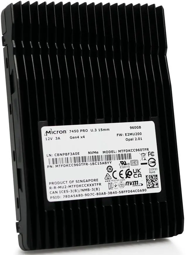 Alt view image 7 of 8 - Micron MTFDKCC960TFR-1BC1ZABYY Hard Drive 960GB SSD NVMe PCIe Gen4 U.3 15mm Non-SED - 7450 PRO Series