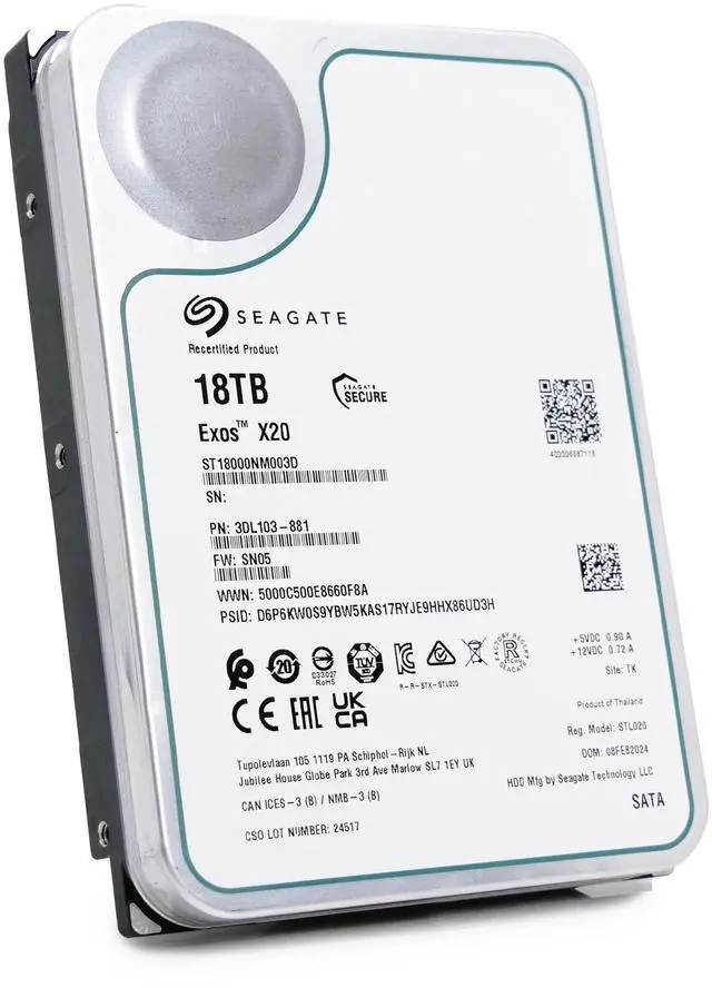 Alt view image 9 of 11 - Seagate Exos X20 18TB SATA 6Gb/s 7200RPM 3.5" Enterprise Hard Disk Drive (HDD) - ST18000NM003D