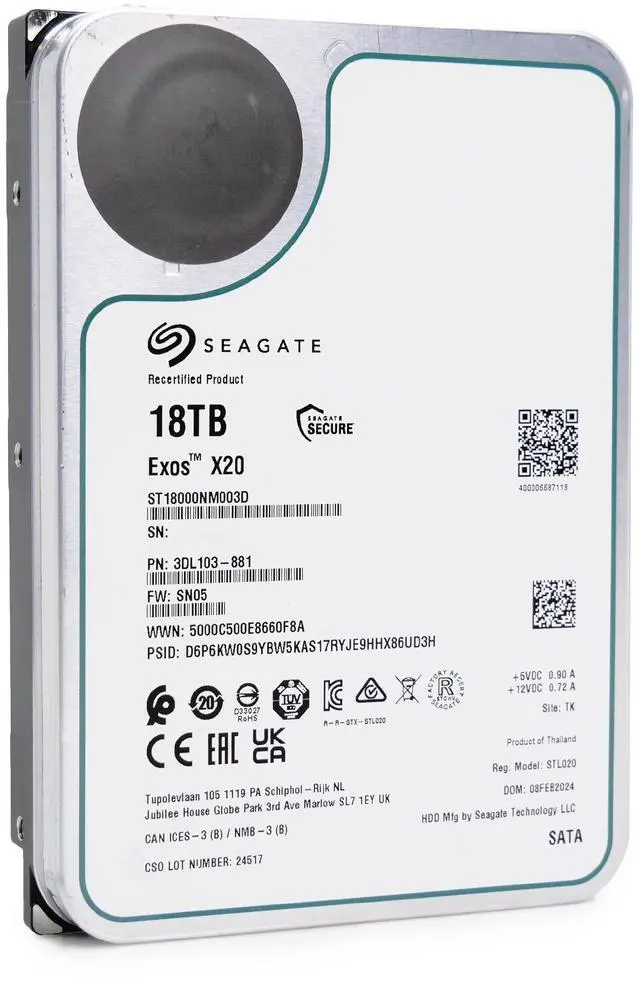 Alt view image 3 of 11 - Seagate Exos X20 18TB SATA 6Gb/s 7200RPM 3.5" Enterprise Hard Disk Drive (HDD) - ST18000NM003D