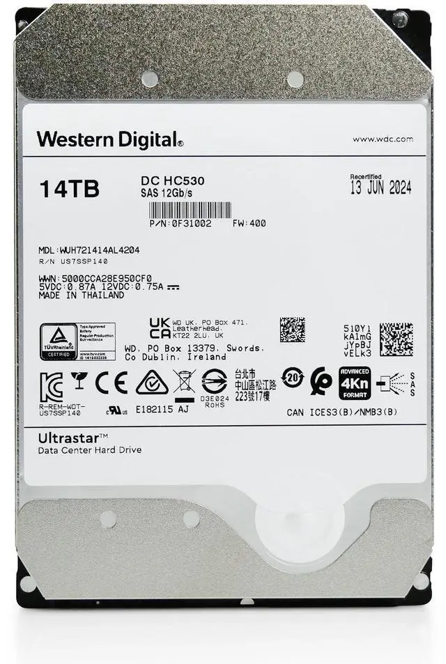 Alt view image 7 of 10 - (NOT FOR HOME PC!) WD Ultrastar DC HC530 14TB 7.2K SAS 12Gb/s 4Kn SE 3.5" HDD WUH721414AL4204