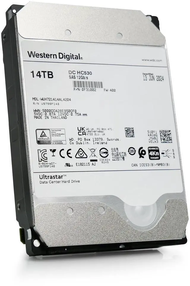 Alt view image 6 of 7 - Western Digital Ultrastar DC HC530 WUH721414AL4204 0F31002 14TB 7.2K RPM SAS 12Gb/s 512e 3.5in Recertified Hard Drive