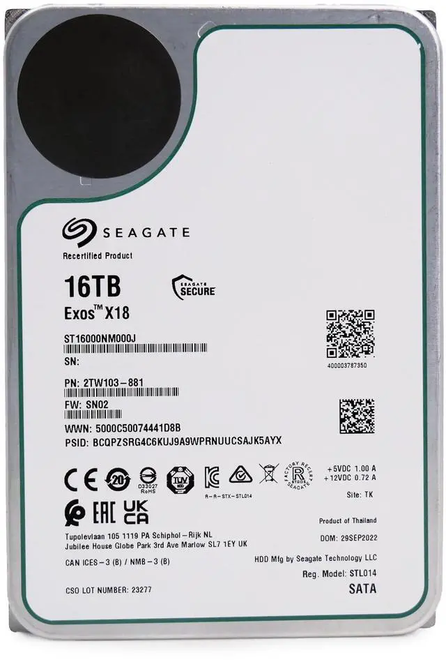 Alt view image 8 of 10 - Seagate ST16000NM000J Exos X18 16TB 6Gbps 7.2K 256MB SATA 3.5" Internal HDD