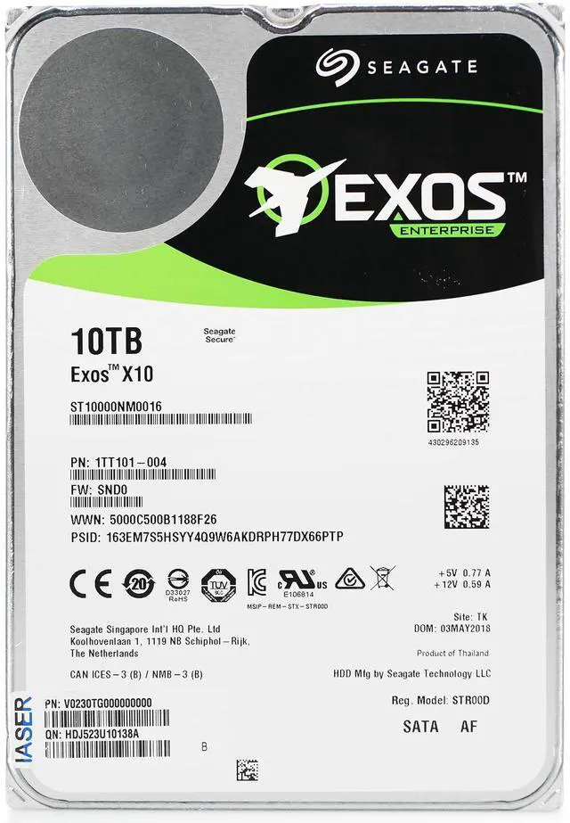 Alt view image 3 of 7 - Seagate Exos X10 ST10000NM0016 10TB 7.2K RPM SATA 6Gb/s 512e 256MB 3.5" Refurbished HDD