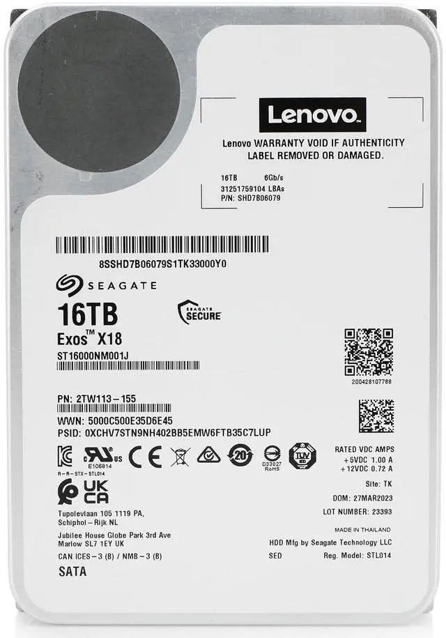 Alt view image 11 of 15 - Seagate Exos X18 ST16000NM001J 16 TB Hard Drive - Internal - SATA (SATA/600) - Video Surveillance System, Storage System Device Supported - 7200rpm