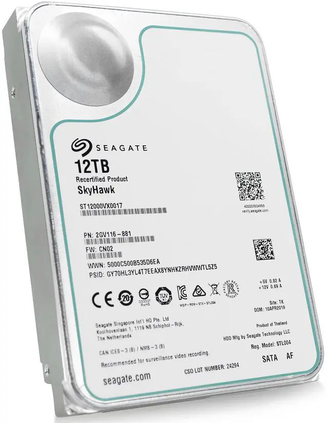 Alt view image 4 of 7 - Seagate SkyHawk 12TB 7.2K RPM SATA 6Gb/s 3.5in Surveillance HDD - ST12000VX0017