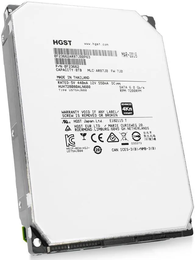 Alt view image 7 of 7 - HGST Ultrastar He8 8TB 4Kn SATA 6Gb/s 7200RPM 3.5" Enterprise HDD (HUH728080ALN600)