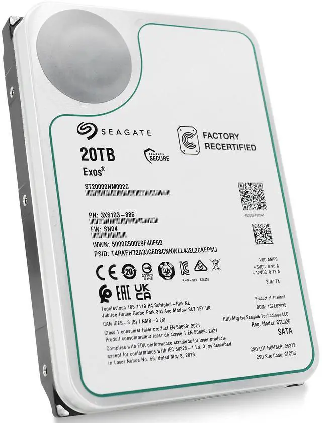 Alt view image 9 of 12 - Seagate Exos ST20000NM002C 20TB 7200RPM SATA 6Gb/s 256MB Cache CMR 3.5-Inch Enterprise Hard Drive