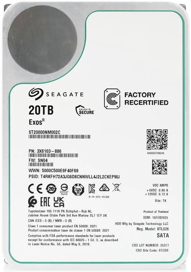 Alt view image 7 of 12 - Seagate Exos ST20000NM002C 20TB 7200RPM SATA 6Gb/s 256MB Cache CMR 3.5-Inch Enterprise Hard Drive