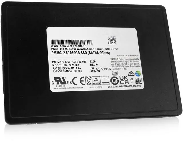 Alt view image 3 of 7 - Samsung PM893 MZ-7L39600 MZ7L3960HCJR-00A07 960GB SATA 6Gb/s 2.5in Refurbished SSD