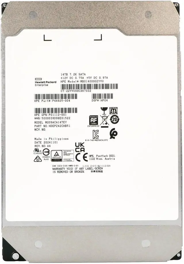 Alt view image 6 of 8 - GENUINE Toshiba MG09ACA14TE 3.5" 14TB 7.2K RPM SATA 6Gb/s 512MB 512E HDD