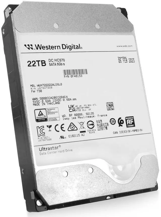 Alt view image 3 of 7 - Western Digital Ultrastar DC HC HC570 22TB WUH722222ALE6L0 0F48153 7.2K RPM SATA 6Gb/s 512e 3.5" Enterprise Hard Drive
