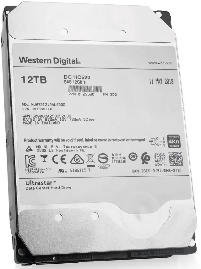 Alt view image 3 of 7 - Western Digital Ultrastar DC HC520 HUH721212AL4200 0F29560 12TB 7.2K RPM SAS 12 Gb/s 4Kn 3.5in Seller Refurbished HDD