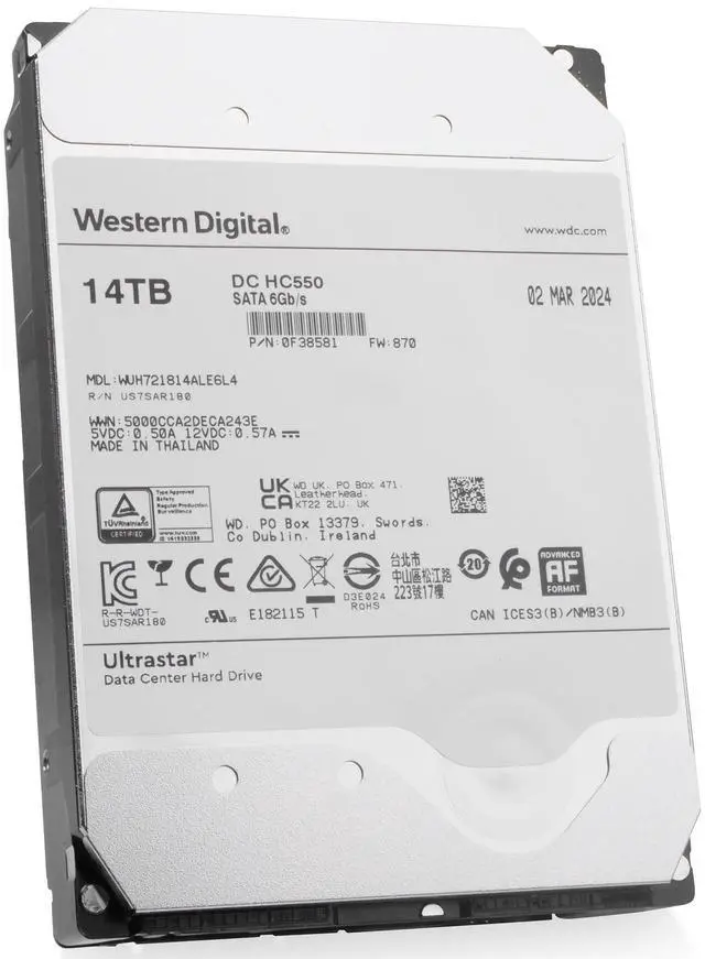 Alt view image 2 of 7 - Western Digital Ultrastar DC HC550 WUH721814ALE6L4 0F38581 14TB 7200RPM SATA 6Gb/s 512e 3.5" Enterprise HDD
