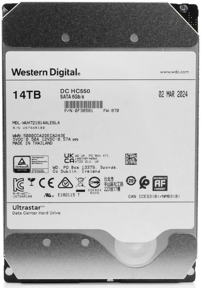 Alt view image 4 of 7 - Western Digital Ultrastar DC HC550 WUH721814ALE6L4 0F38581 14TB 7200RPM SATA 6Gb/s 512e 3.5" Enterprise HDD