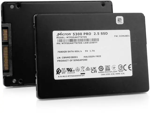 Main image of Micron 5300 PRO MTFDDAK7T6TDS 1AW1ZABYY 7.68TB SATA 6Gb/s 3D TLC 2.5" Enterprise Internal SSD