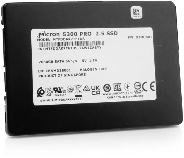 Alt view image 6 of 7 - Micron 5300 PRO MTFDDAK7T6TDS 1AW1ZABYY 7.68TB SATA 6Gb/s 3D TLC 2.5" Enterprise Internal SSD