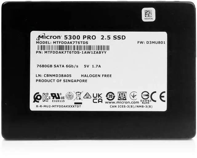 Alt view image 2 of 7 - Micron 5300 PRO MTFDDAK7T6TDS 1AW1ZABYY 7.68TB SATA 6Gb/s 3D TLC 2.5" Enterprise Internal SSD