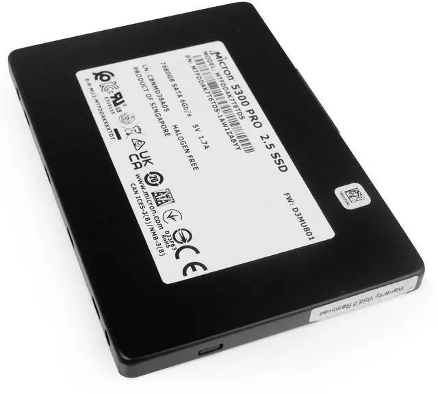 Alt view image 4 of 7 - Micron 5300 PRO MTFDDAK7T6TDS 1AW1ZABYY 7.68TB SATA 6Gb/s 3D TLC 2.5" Enterprise Internal SSD