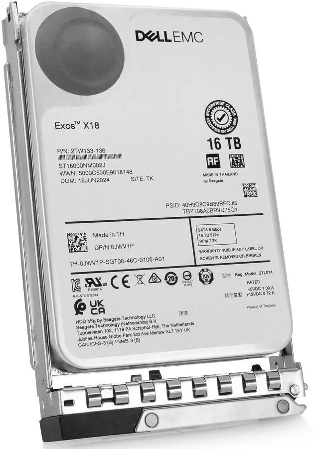 Alt view image 2 of 7 - Dell G14 0JWV1P 2TW133-136 16TB 7200RPM SATA 6Gb/s 512e 3.5" Enterprise HDD
