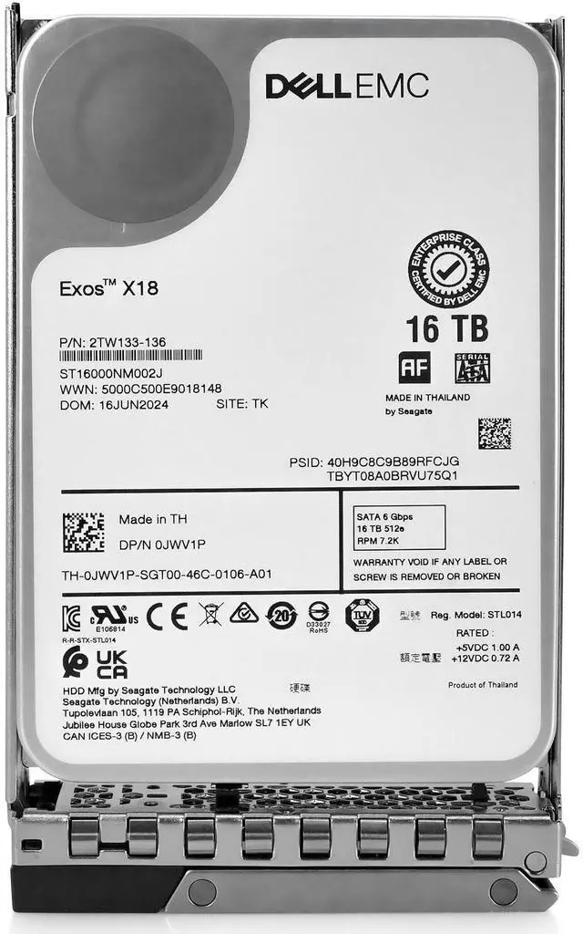 Alt view image 4 of 7 - Dell G14 0JWV1P 2TW133-136 16TB 7200RPM SATA 6Gb/s 512e 3.5" Enterprise HDD